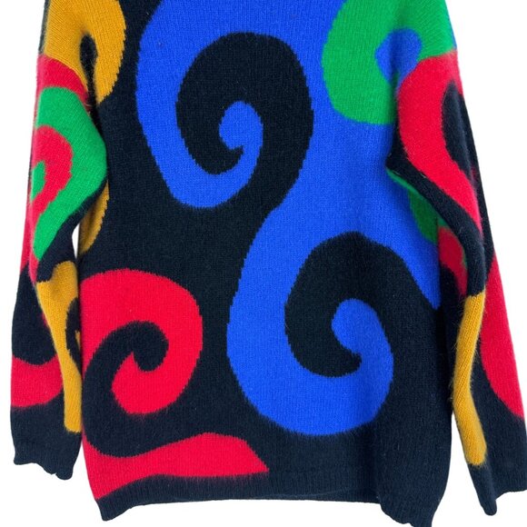 Vtg 80s Rafaella Angora Lambswool Sweater Tunic Small Colorblock Abstract Swirl - Picture 4 of 10
